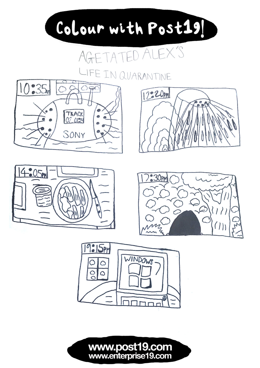 Agitated Alex's Lockdown diaries colouring sheet