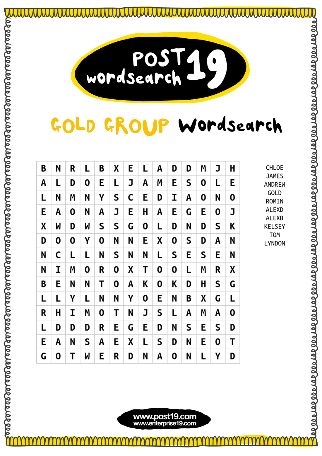 Gold Group Wordsearch