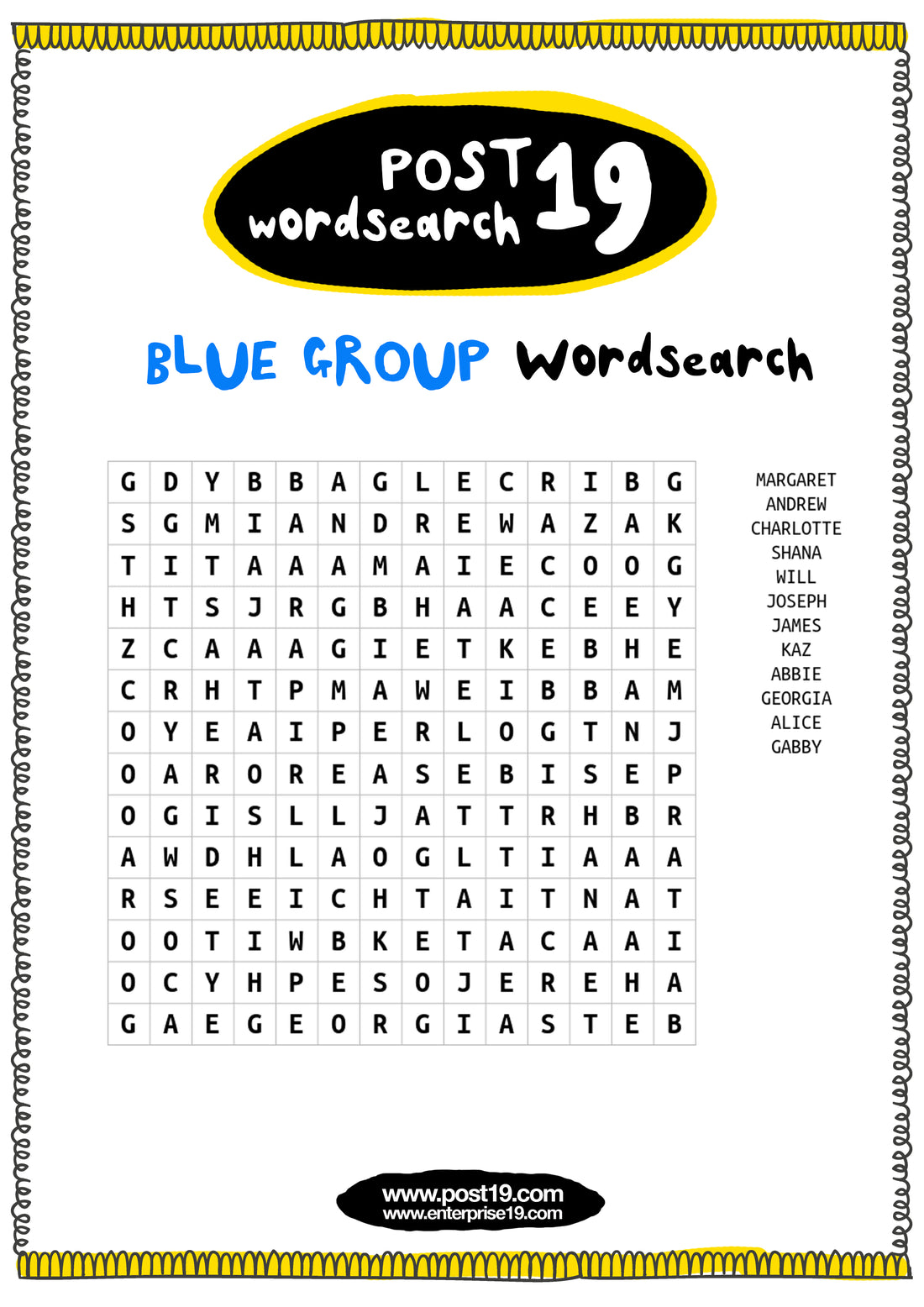 Blue Group Wordsearch